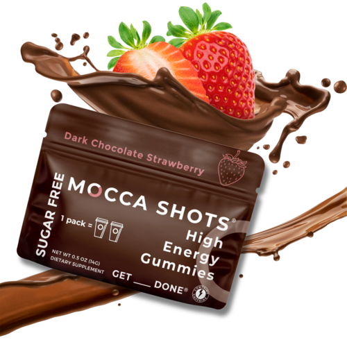 Sugar Free Mocca Shots Caffeine Gummies Dark Chocolate Strawberry 12