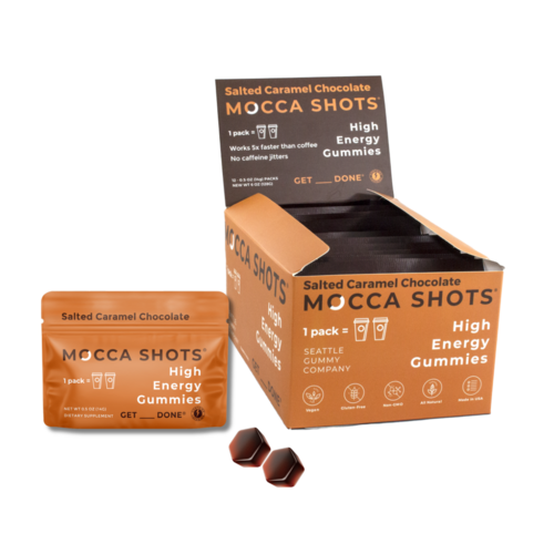 Mocca Shots Energy Gummies with Caffeine Salted Caramel 12 Pack
