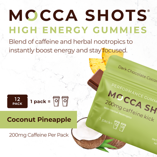 Mocca Shots Energy Gummies with Caffeine  Coconut Pineapple 12-Pack