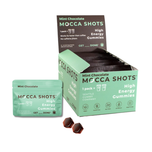 Mocca Shots Energy Gummies with Caffeine Mint Chocolate 12-Pack
