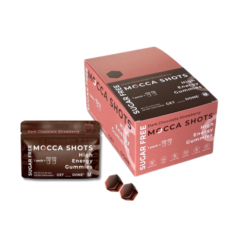 Sugar Free Mocca Shots Caffeine Gummies Dark Chocolate Strawberry 12