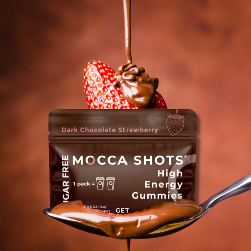 Sugar Free Mocca Shots Caffeine Gummies Dark Chocolate Strawberry 12