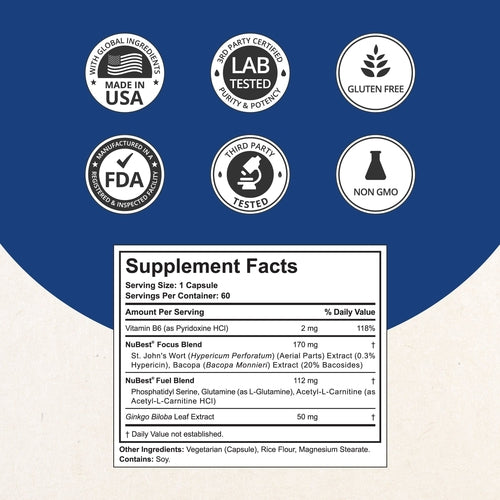 NuBrain – Advanced Brain Support for Focus & Clarity, 60 Vegan